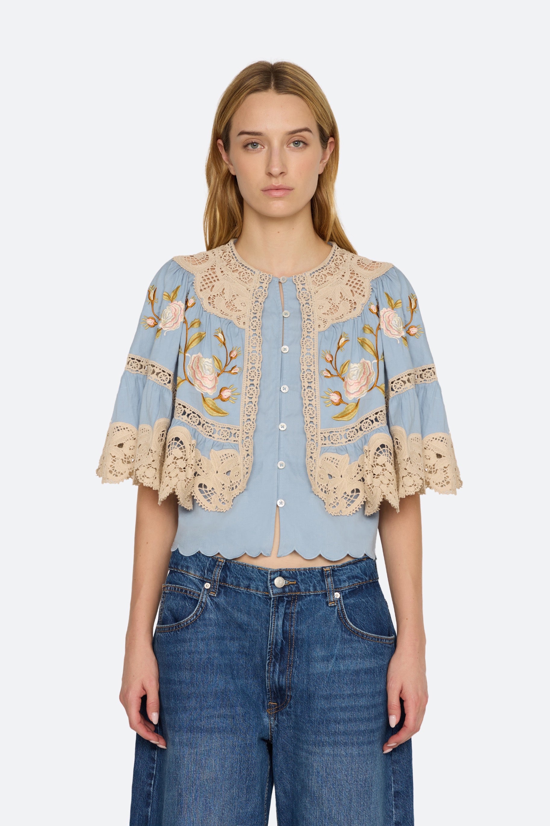 SHIRA EMB CAPE BLOUSE (D2)