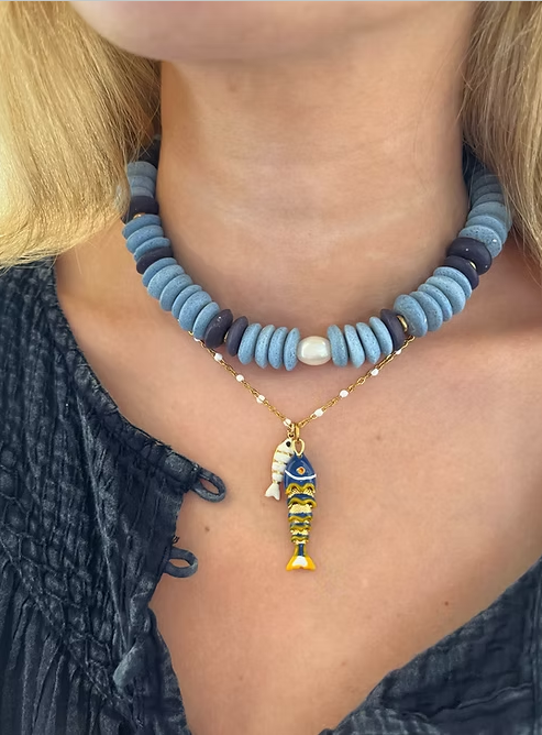 Liv James - Mixed Blue Chunky Freshwater Pearl Necklace