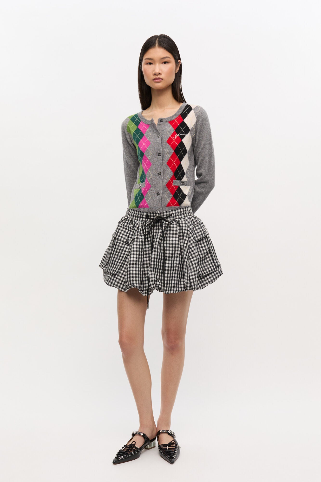 Crinkled Taffeta Check Mini Bubble Skirt