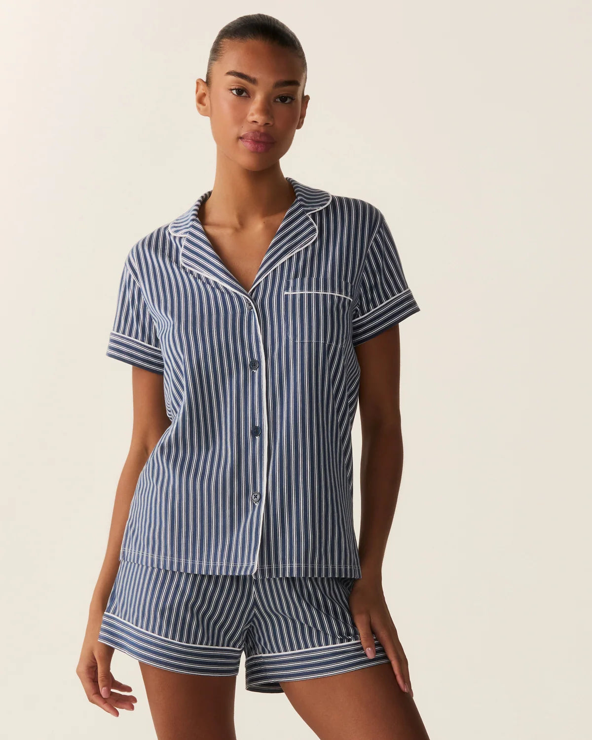 Women's Pima Shortie Set in Admiral Ticking