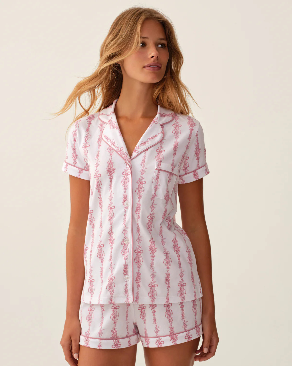 Women's Pima Shortie Set in Pink Mayfair Toile