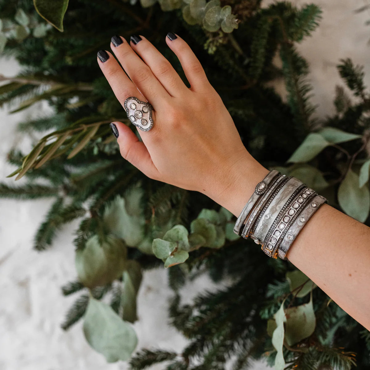 Sliced Diamond Pearl Brown Enamel Bracelet