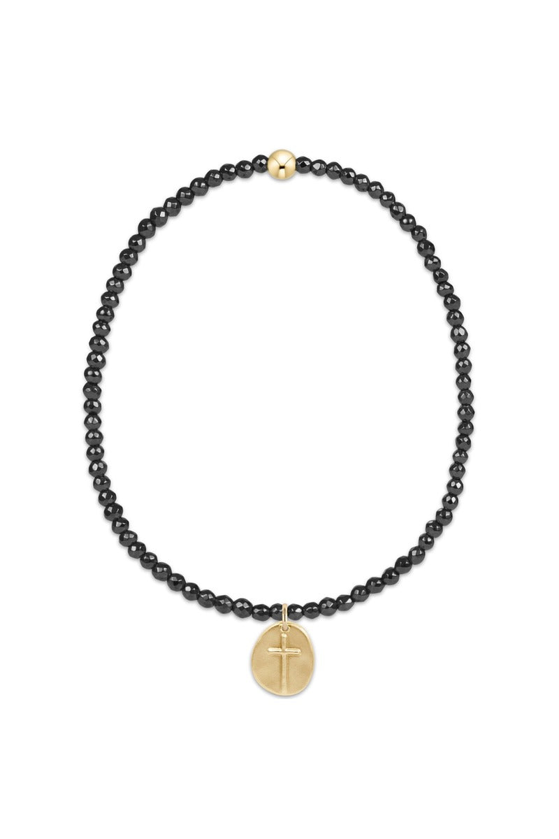 Faceted Hematite 2mm Bead Bracelet - Inspire Small Gold Charm