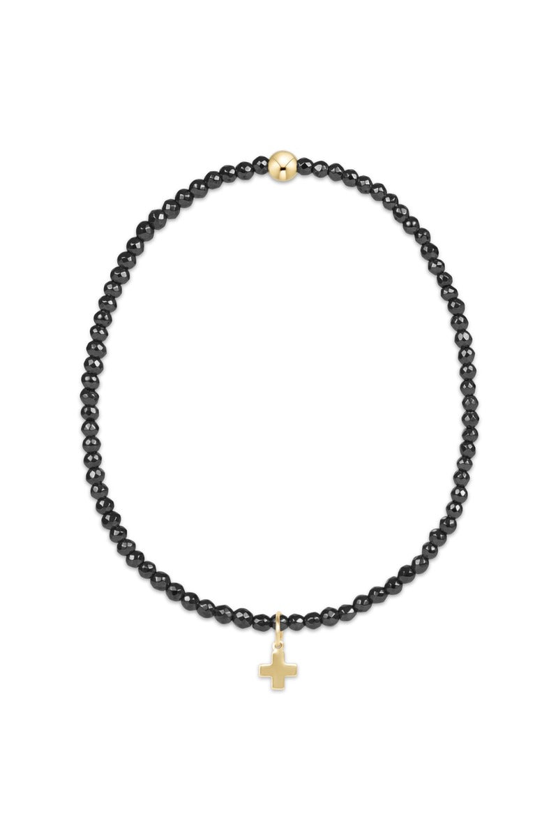 Faceted Hematite 2mm Bead Bracelet - Signature Cross Gold Charm