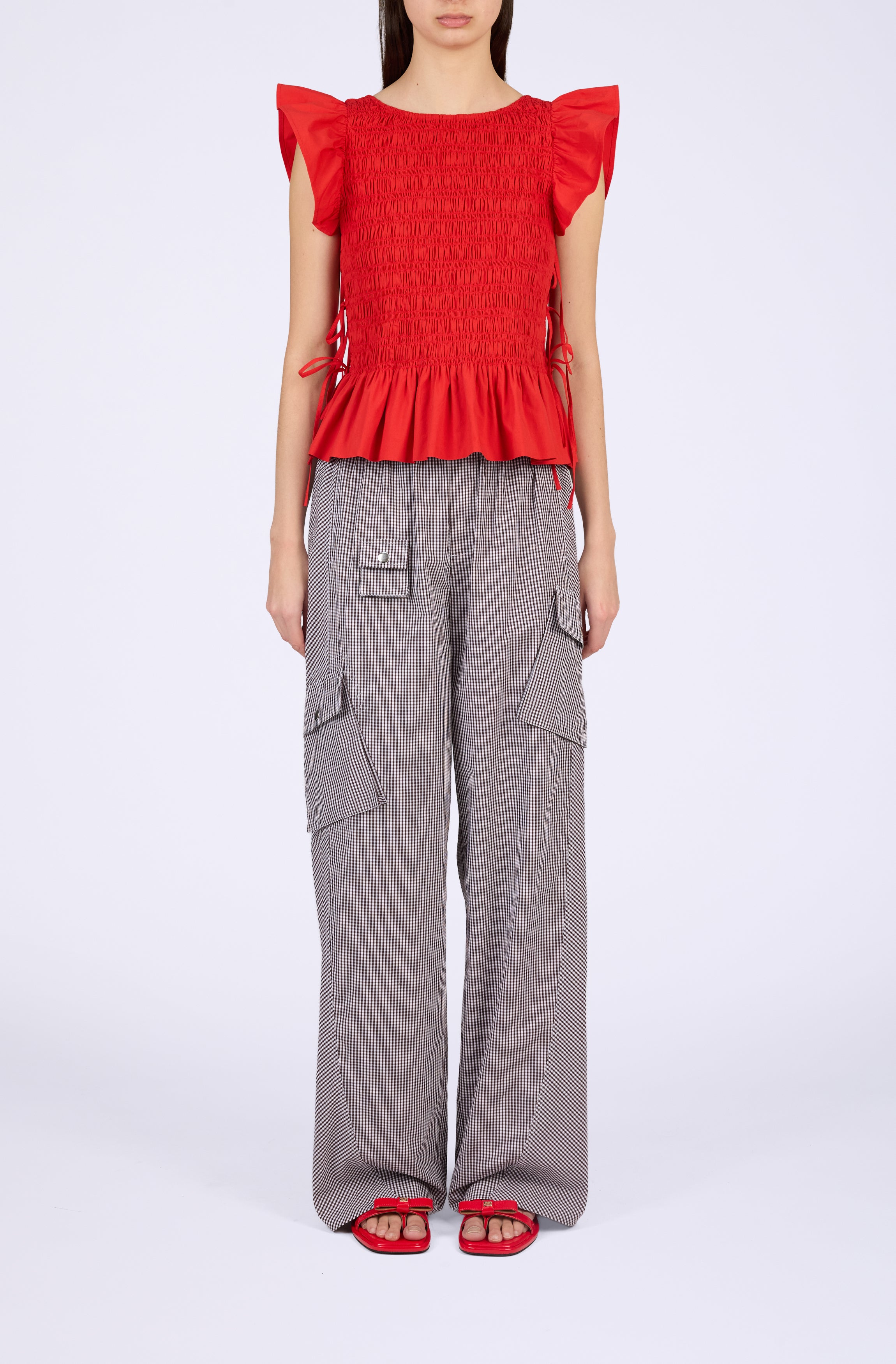 Stretch Cotton Angel Sleeve Smocked Top