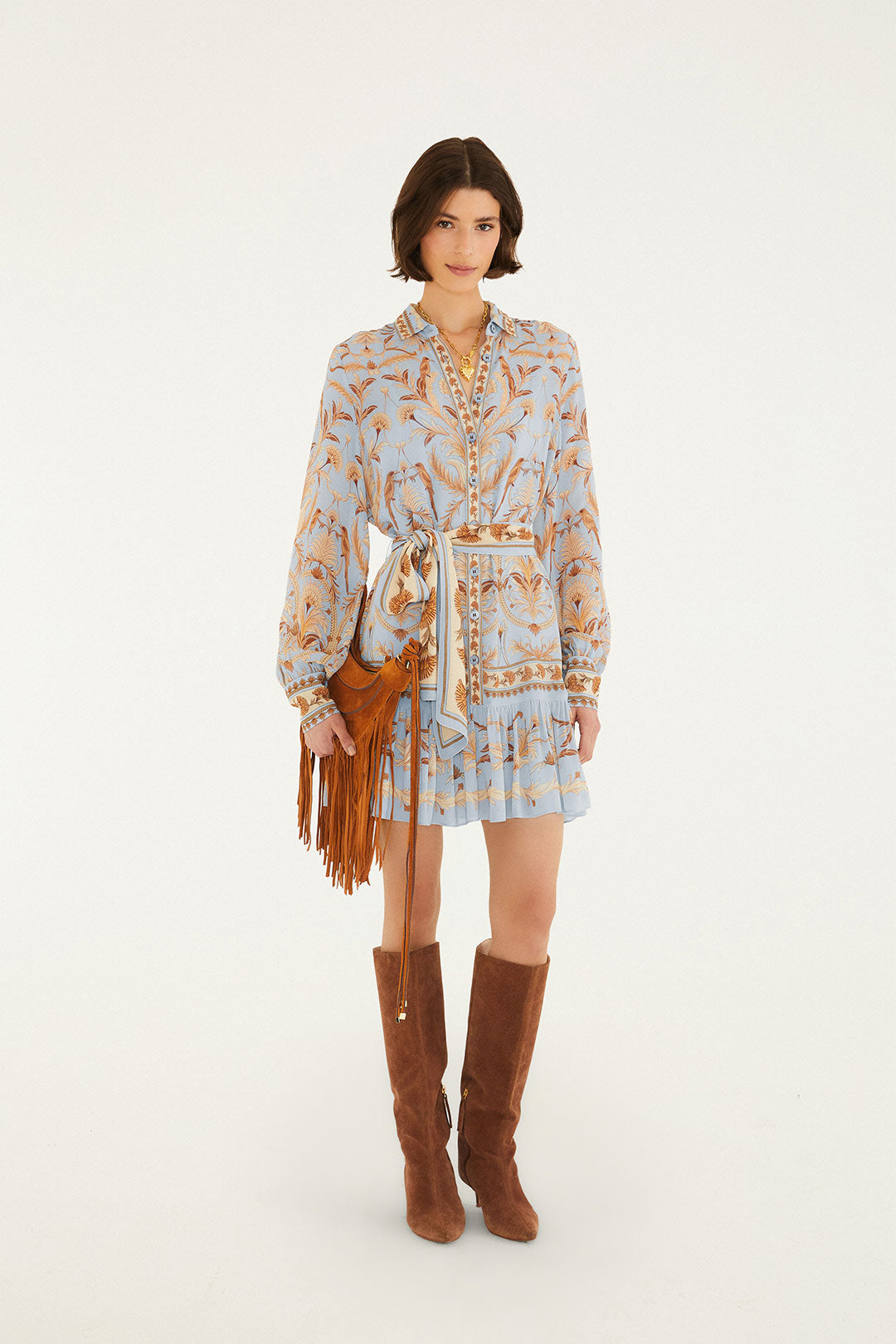 BLOOMING GARDEN LIGHT BLUE LONG SLEEVE MINI DRESS