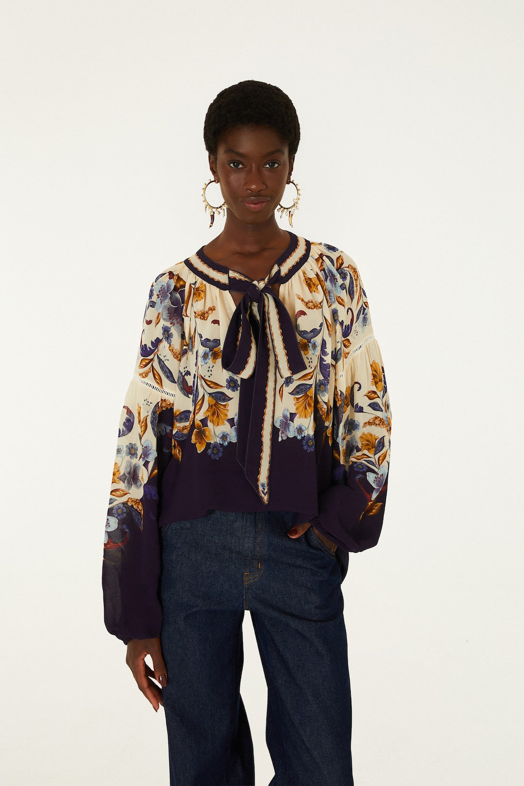 GOLDEN NATURE NAVY BLUE BLOUSE