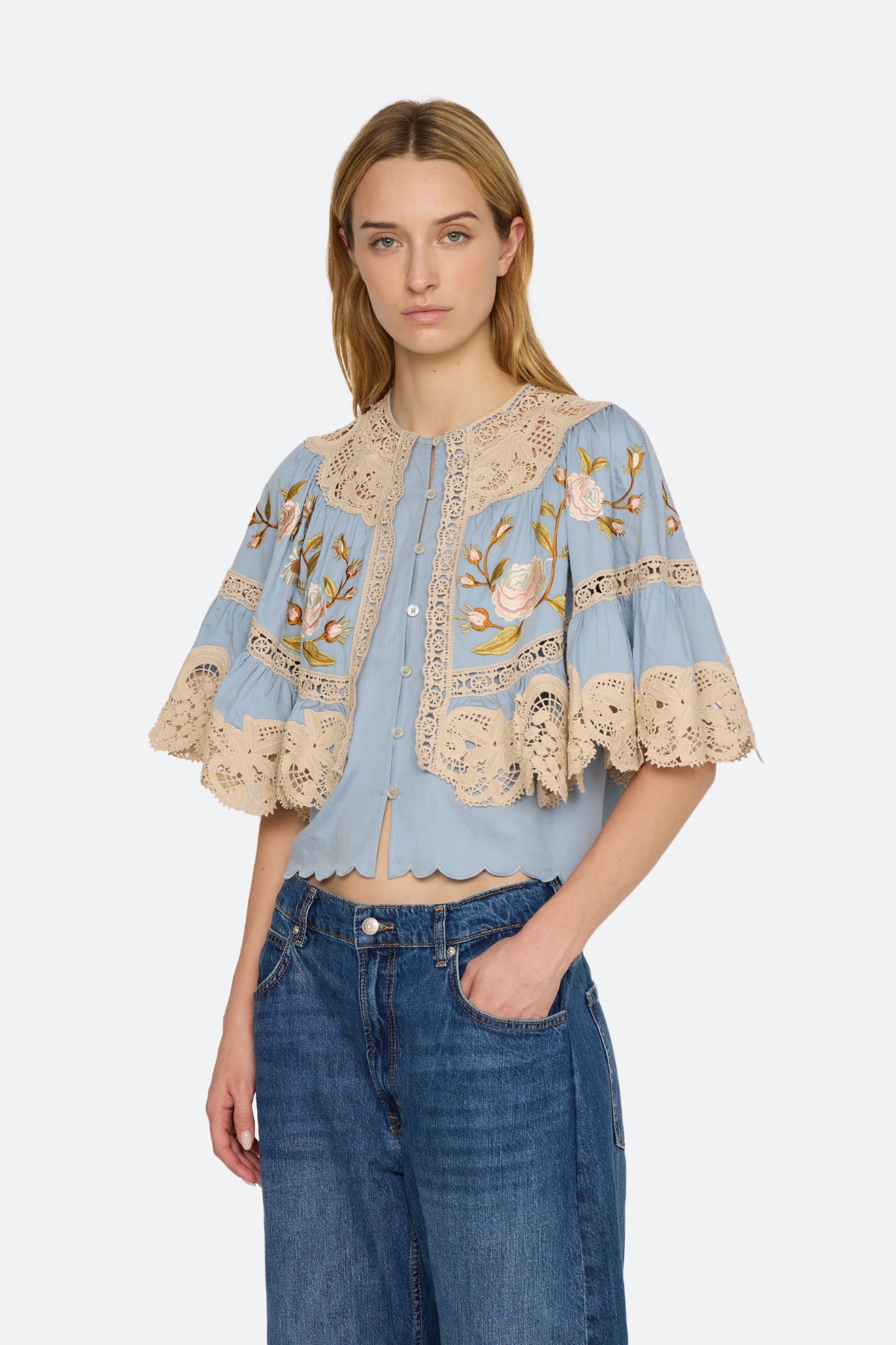 SHIRA EMB CAPE BLOUSE (D2)