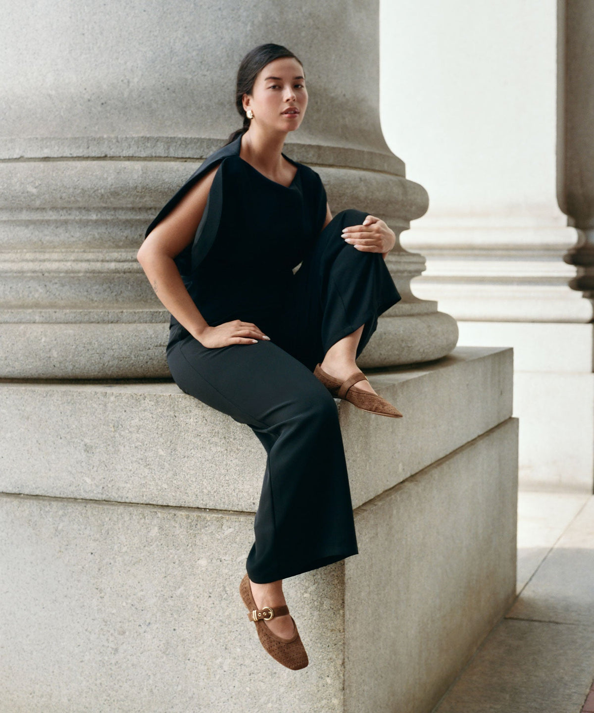 Mikela Ballet Flats in Light Brown Perforated Suede