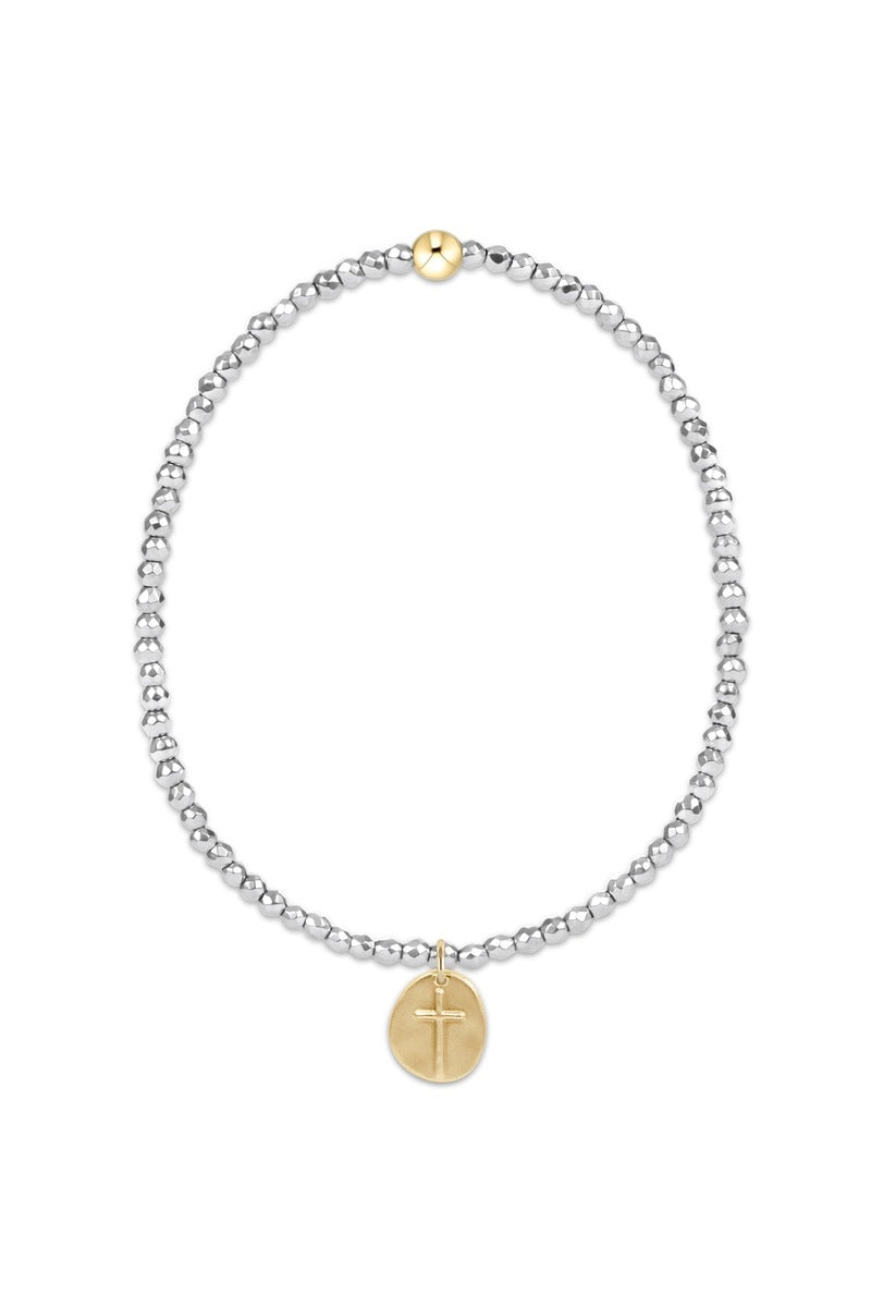 Silver Faceted Hematite 2mm Bead Bracelet - Inspire Small Gold Charm