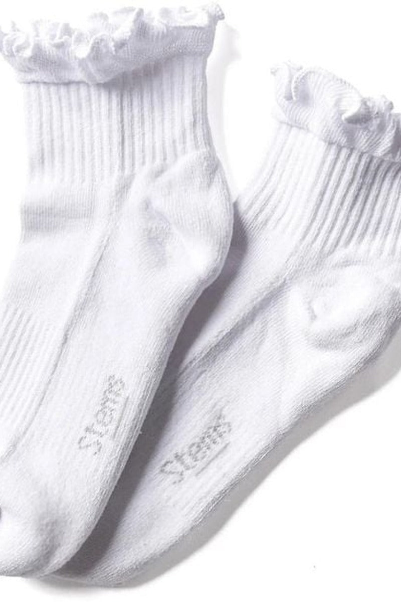 Stems Ruffle Twist Ankle Socks in White
