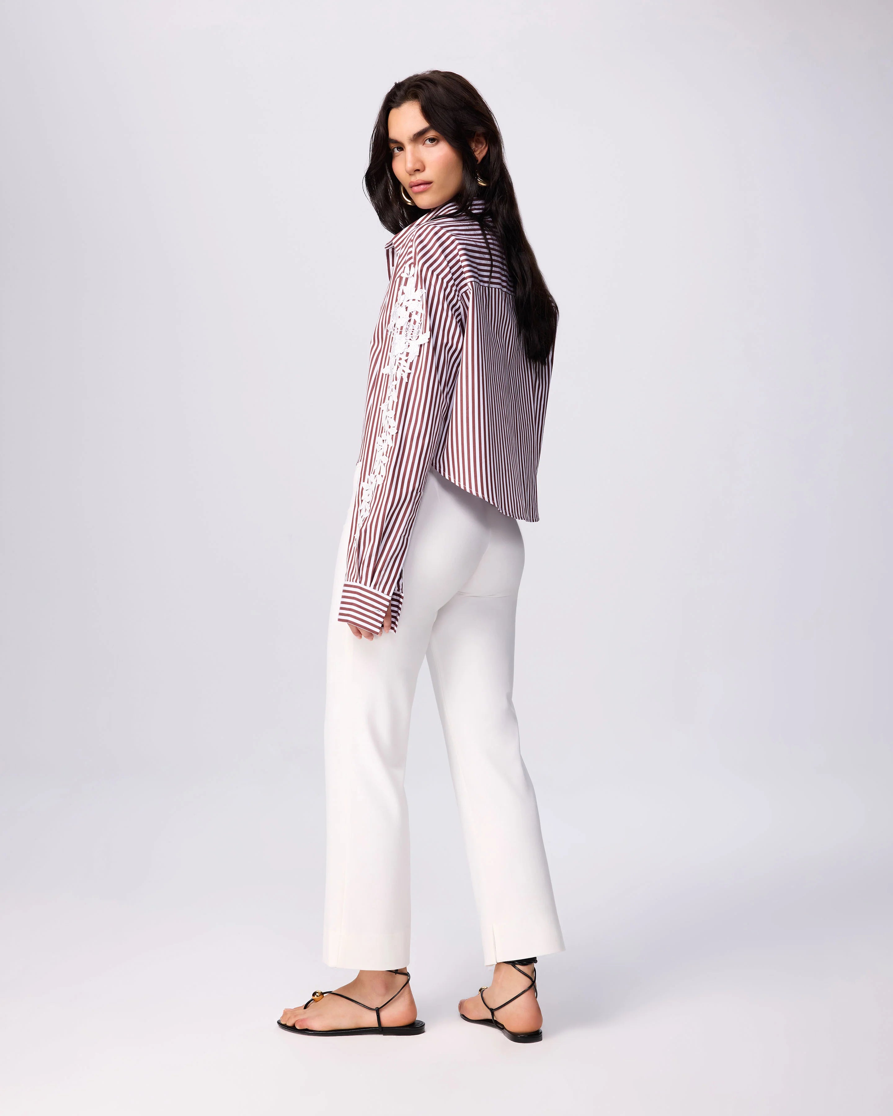 Echo Cropped Embroidered Stripe Shirt