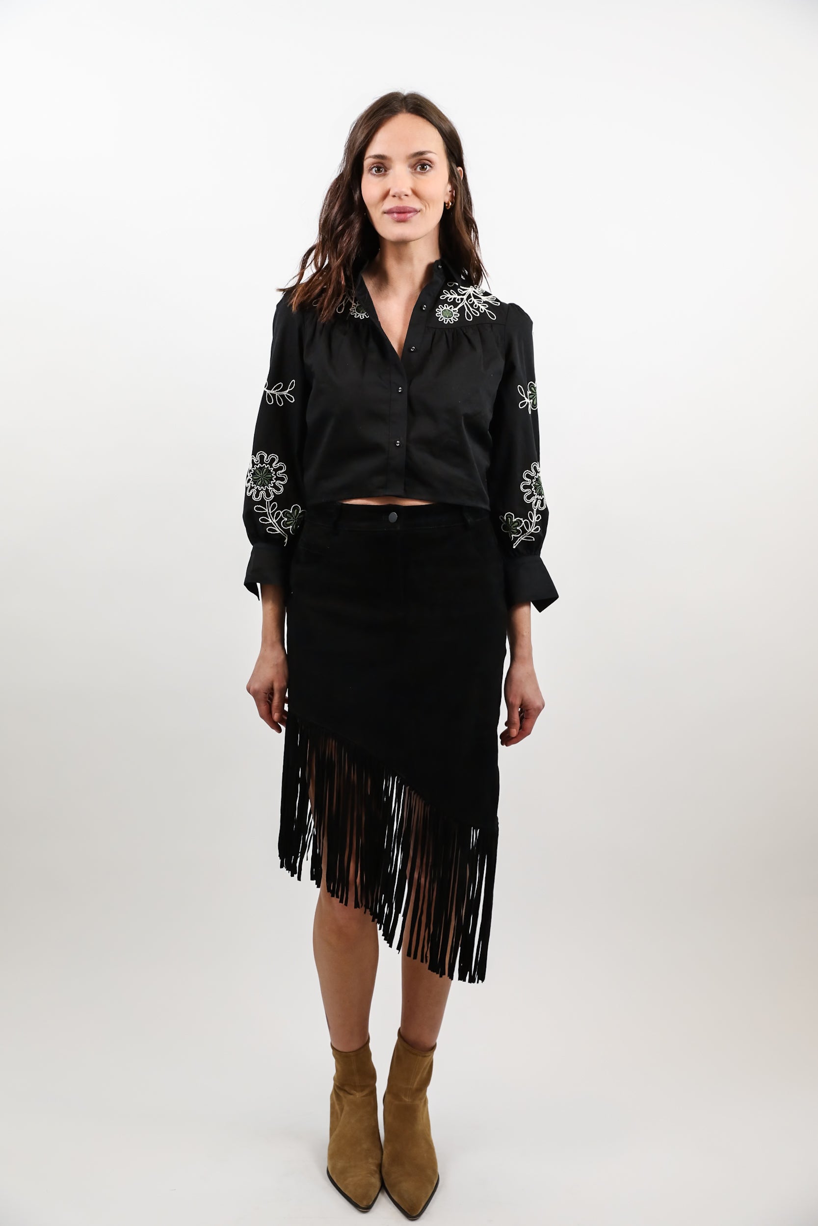Leather Fringe Skirt Black