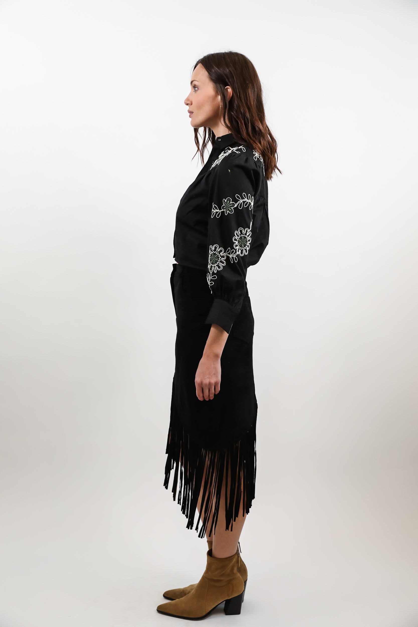 Leather Fringe Skirt Black
