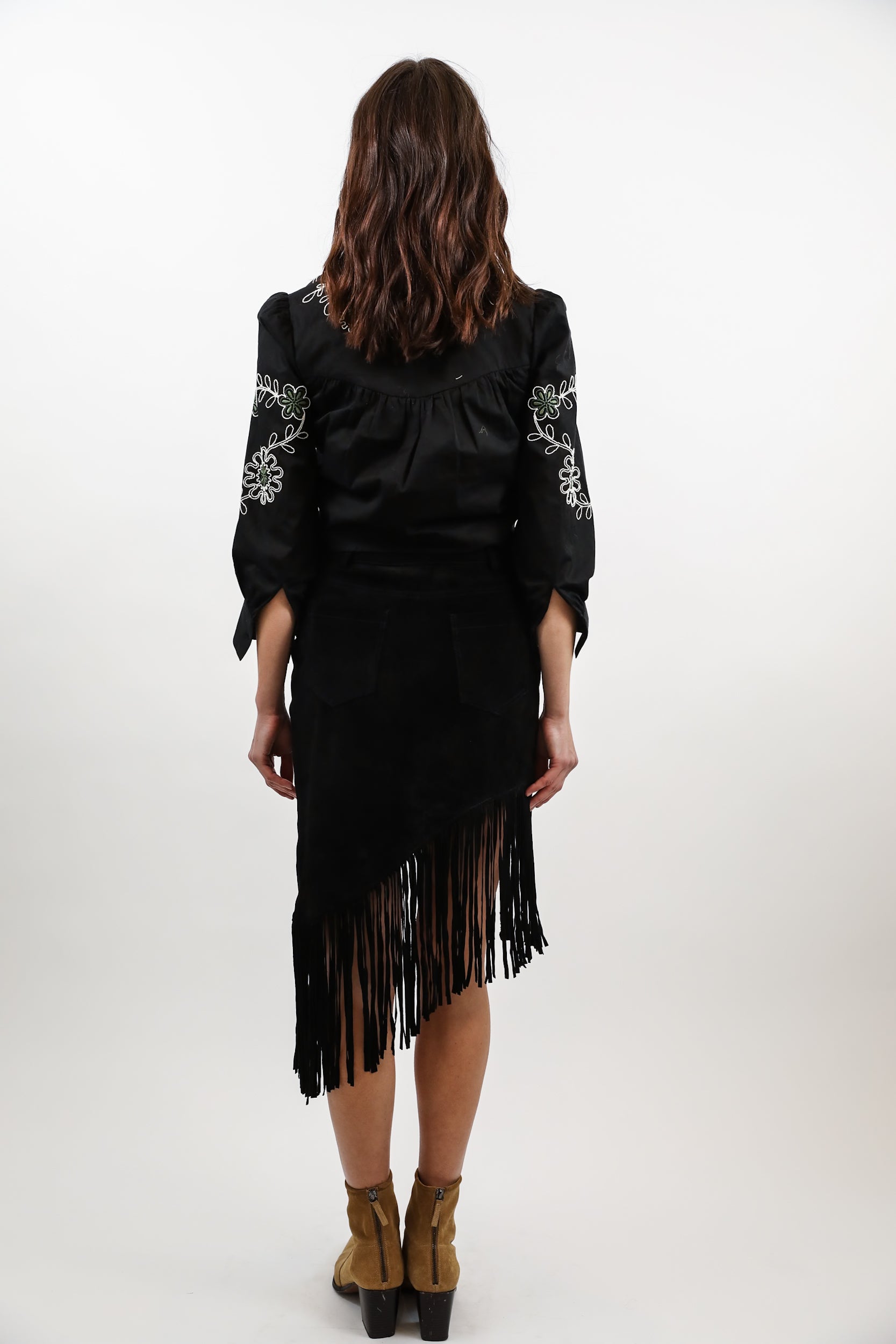 Leather Fringe Skirt Black