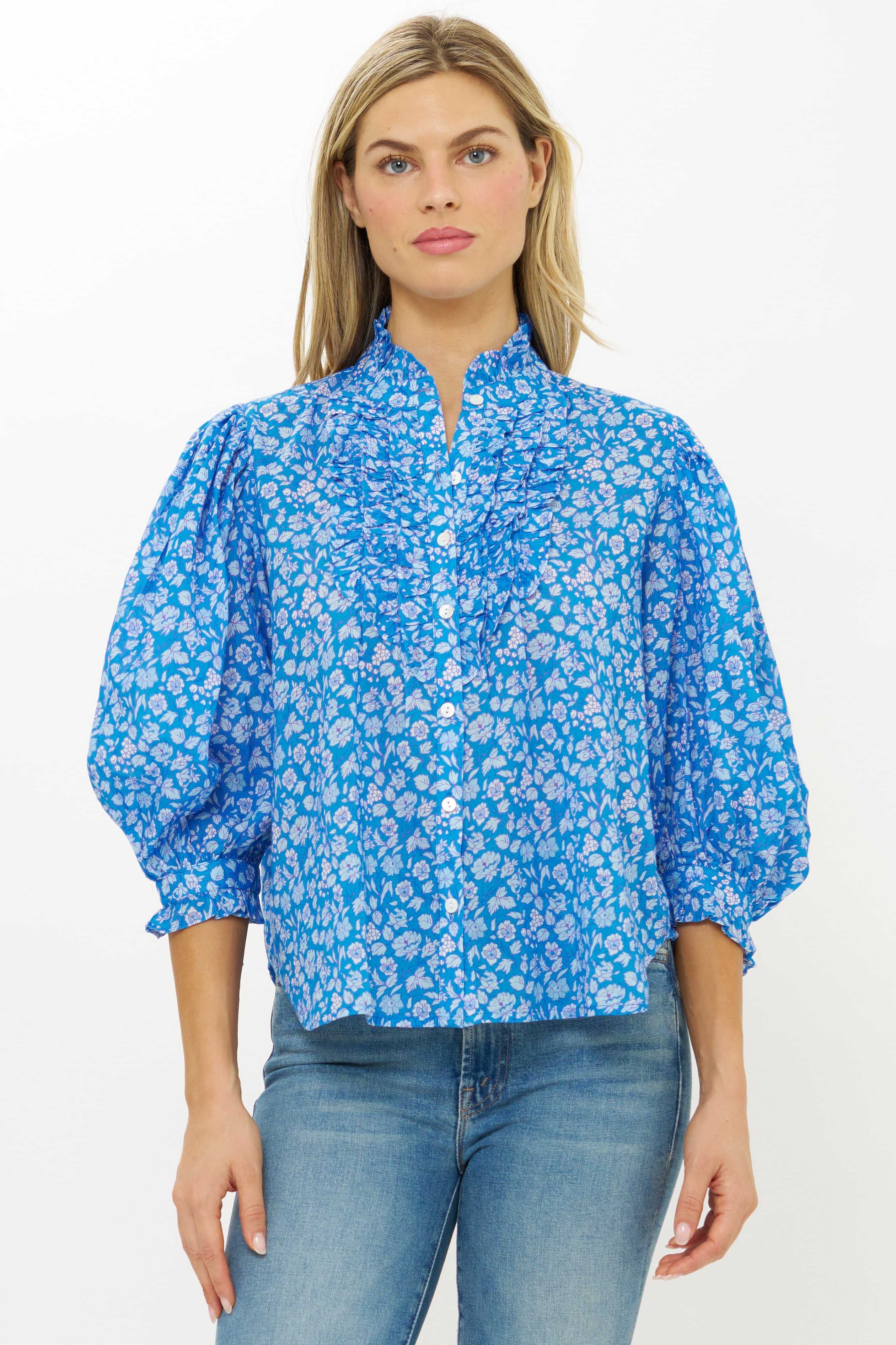 Ruffle Front Button Blouse