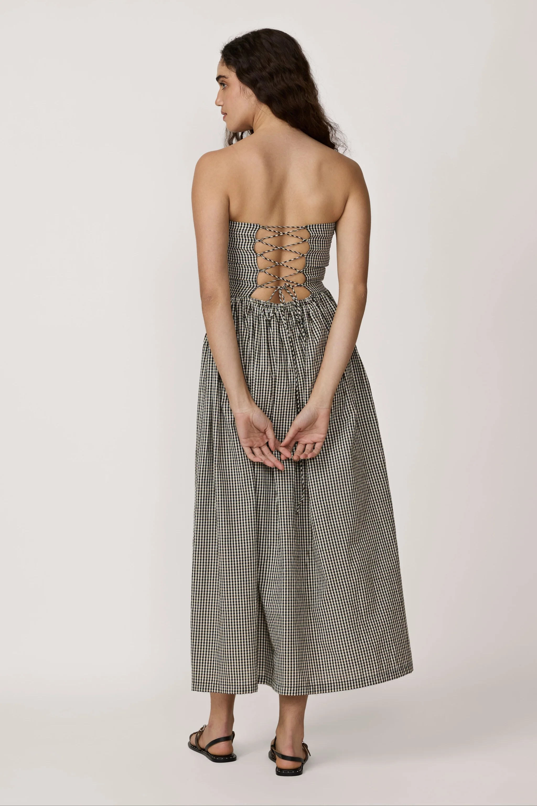 Strapless Tie Back Dress - Gingham