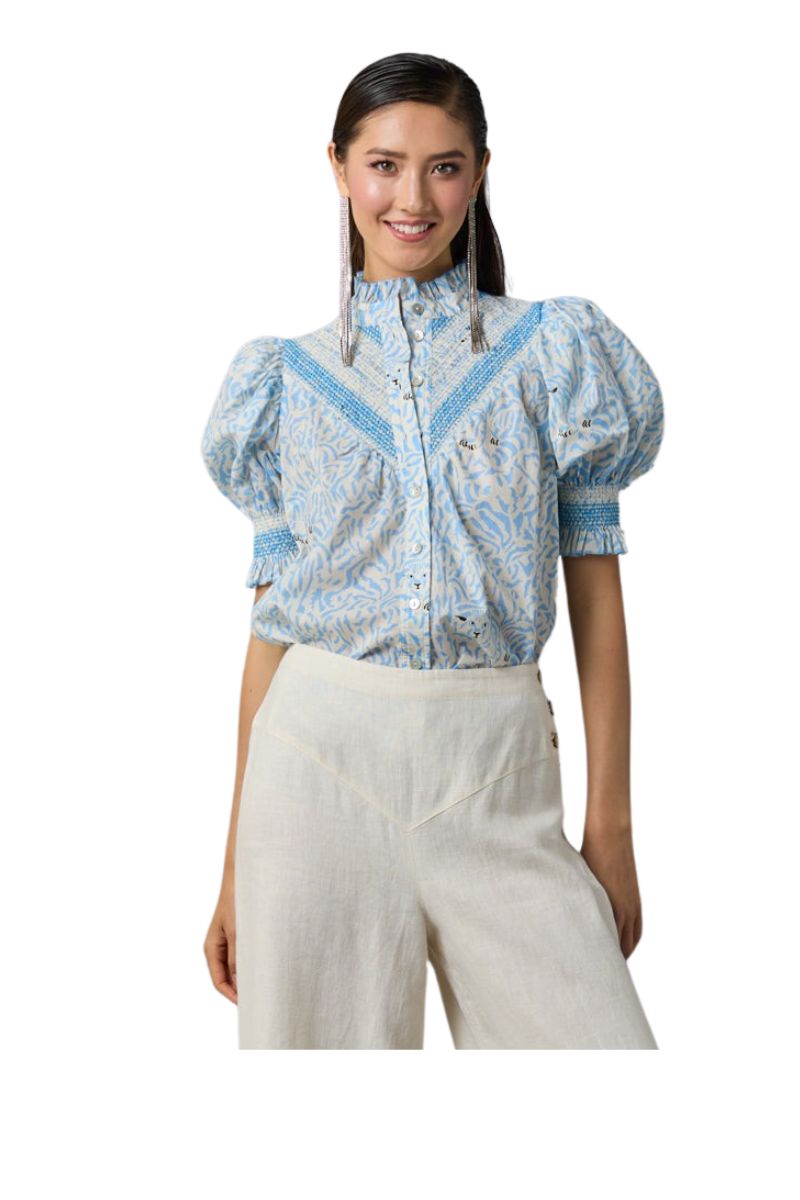 Short Sleeve Smocked Shirt