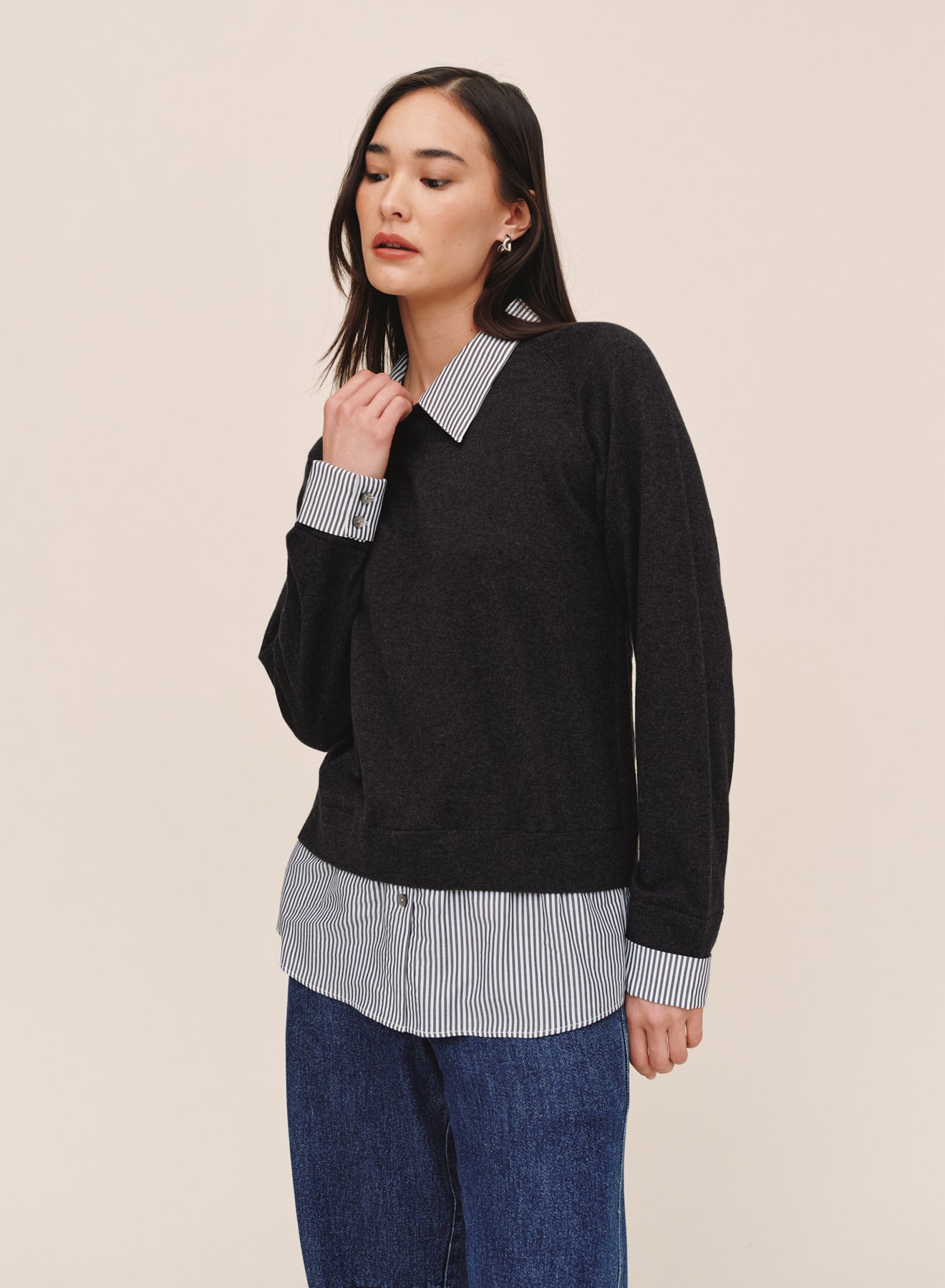 B20223-M04-304 - MIXED LAYERED SWEATER