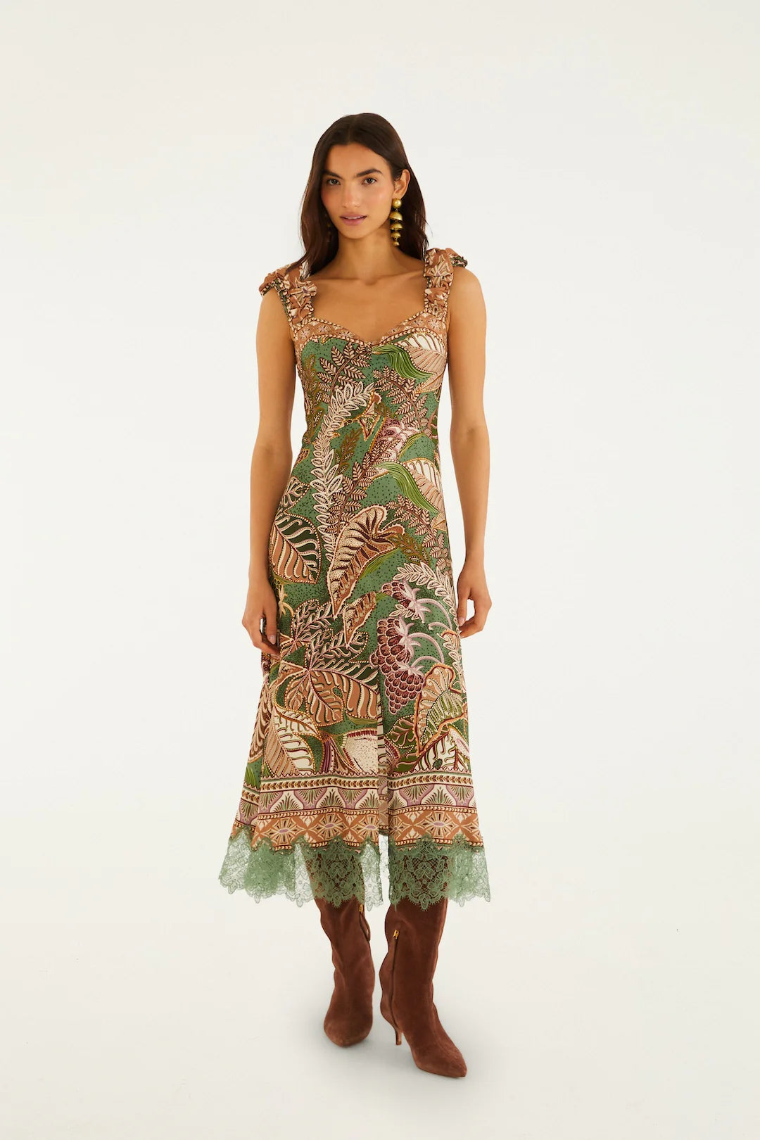 Dotted Foliage Soft Sage Green Maxi Dress