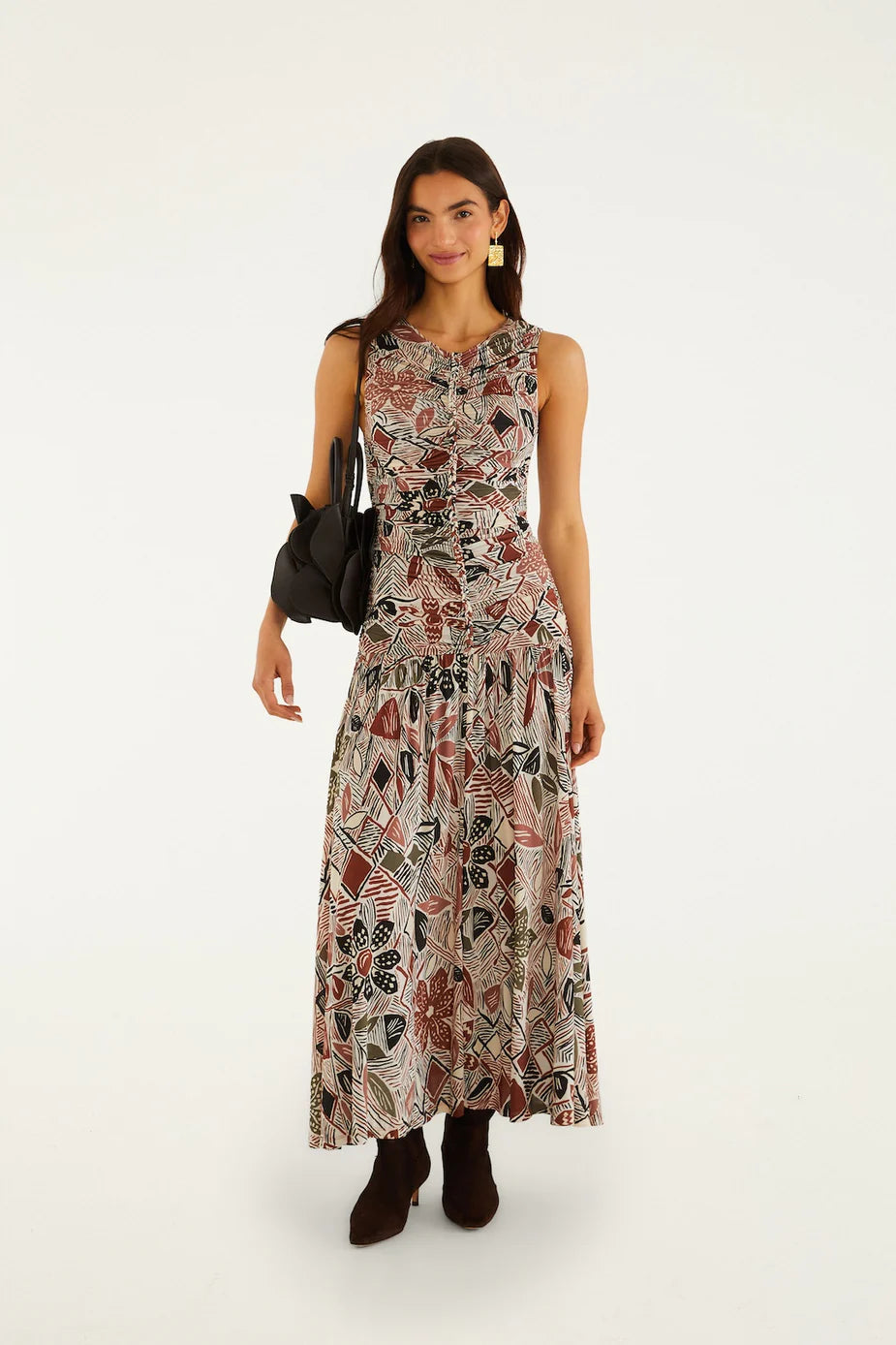 Rustic Flowers Winter White Sleeveless Maxi Dress