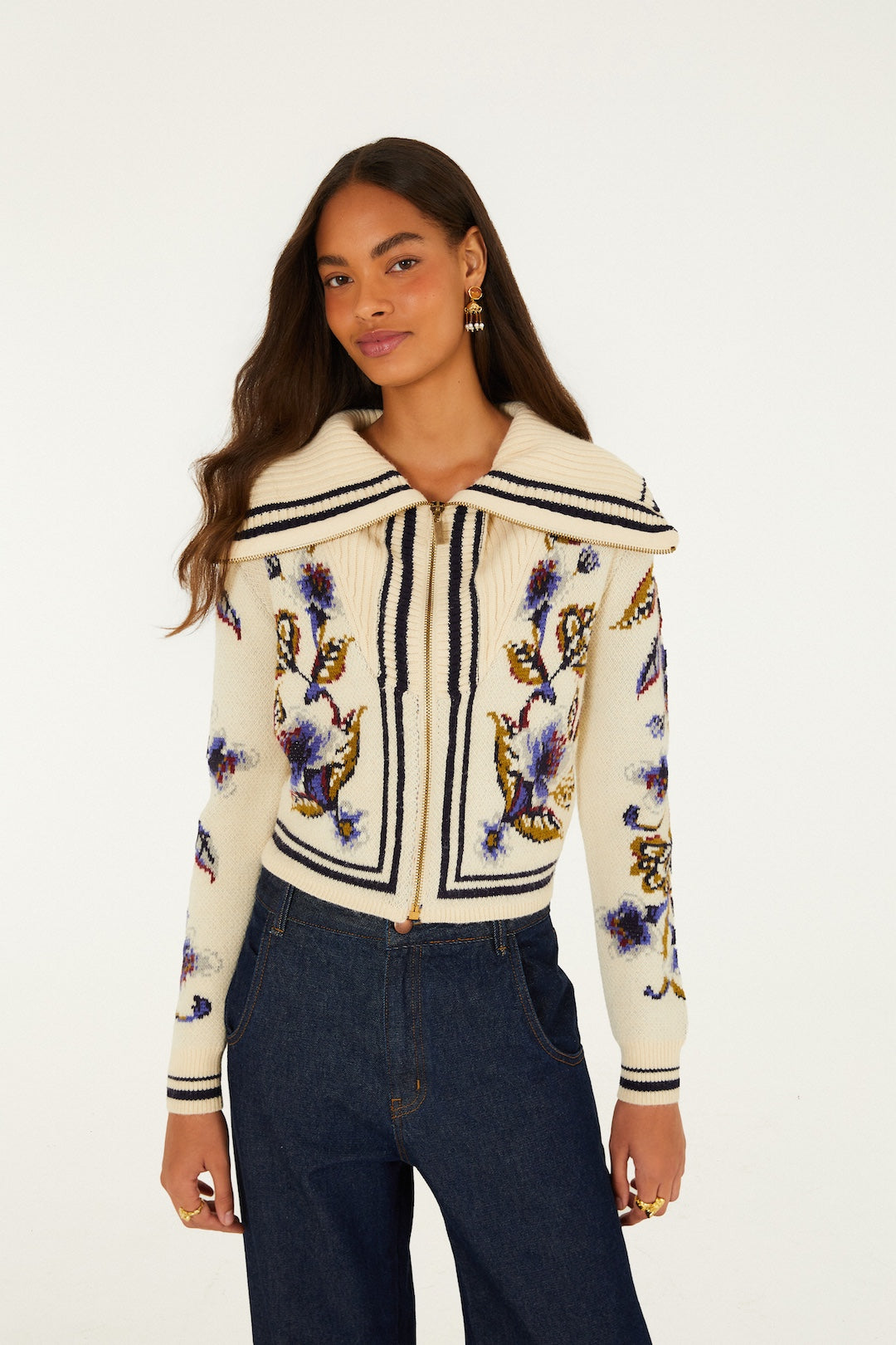 GOLDEN NATURE OFF-WHITE KNIT CARDIGAN
