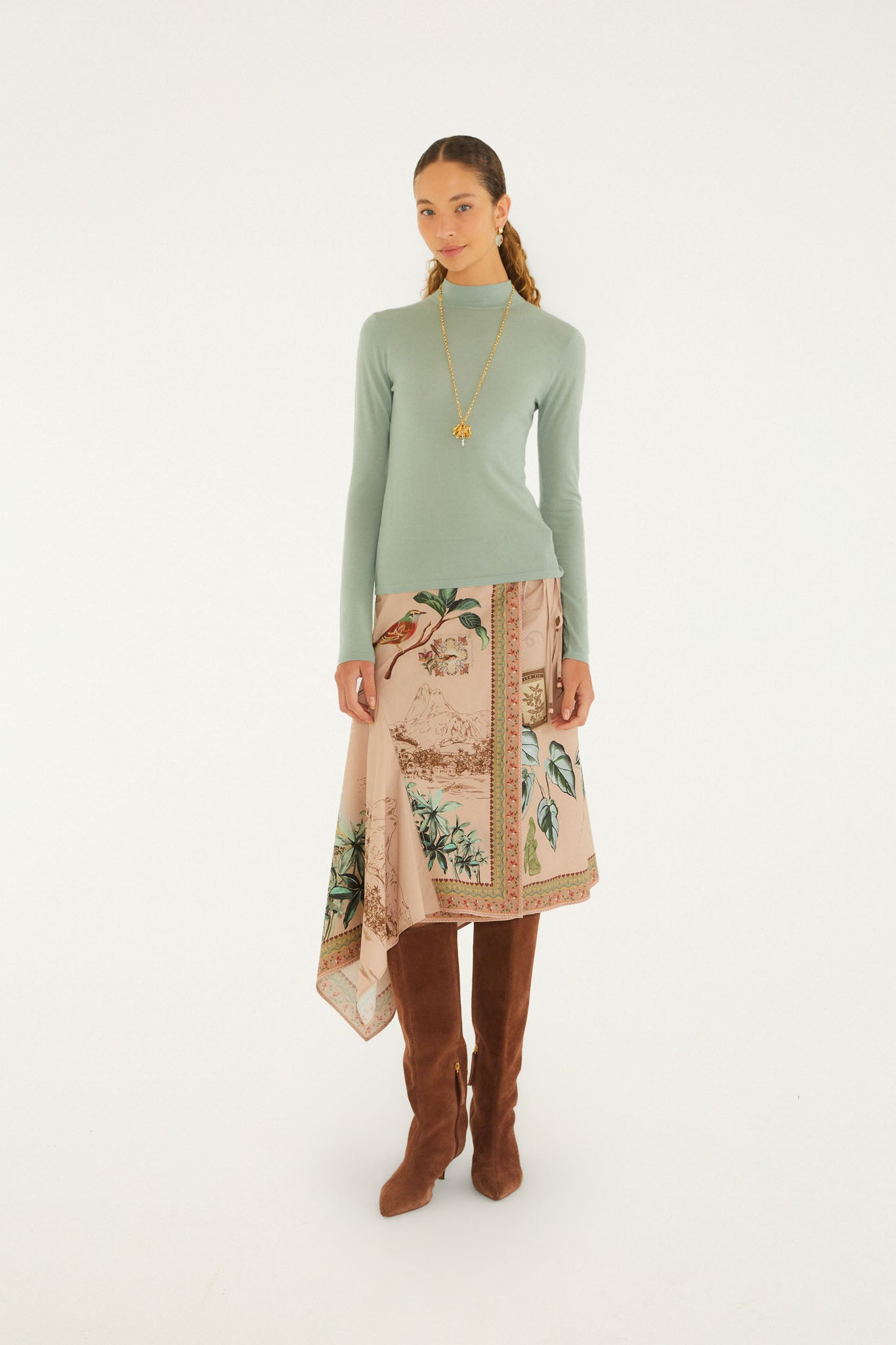 BIRD POETRY SOFT PINK MIDI SKIRT