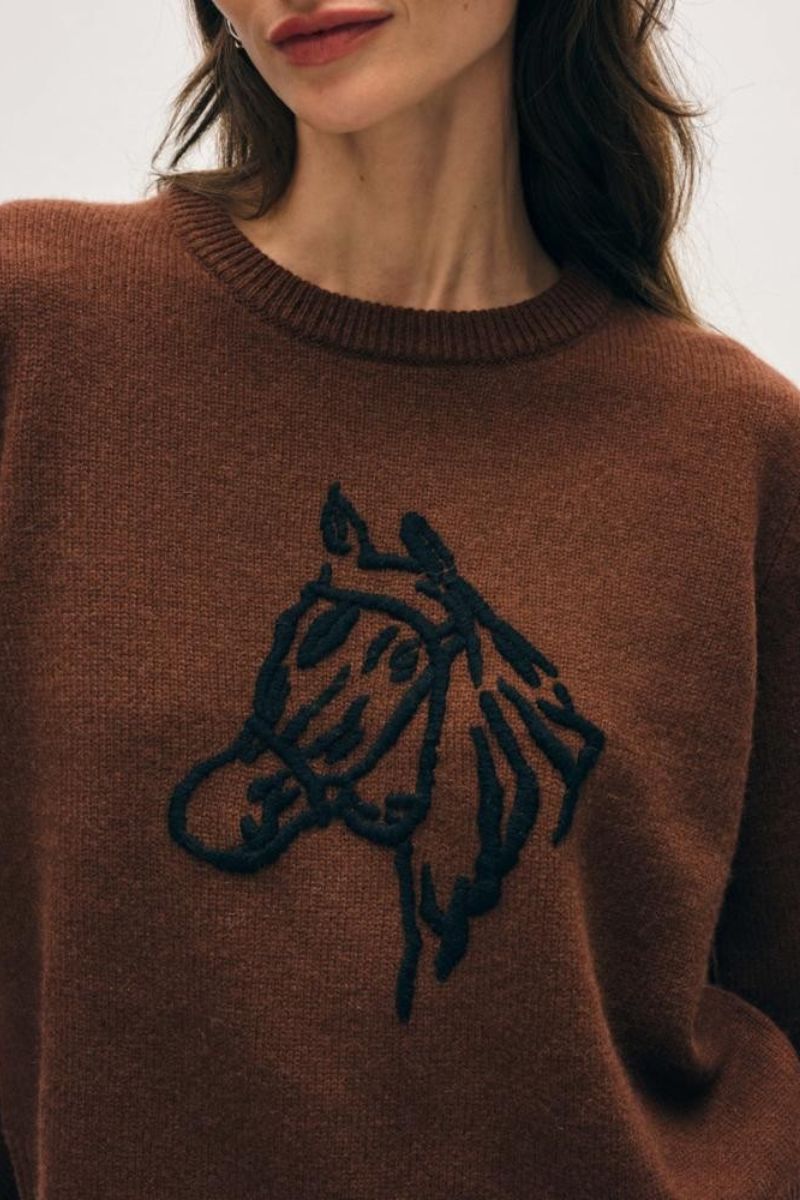 Cashmere Blend Horse Embroidered Crew