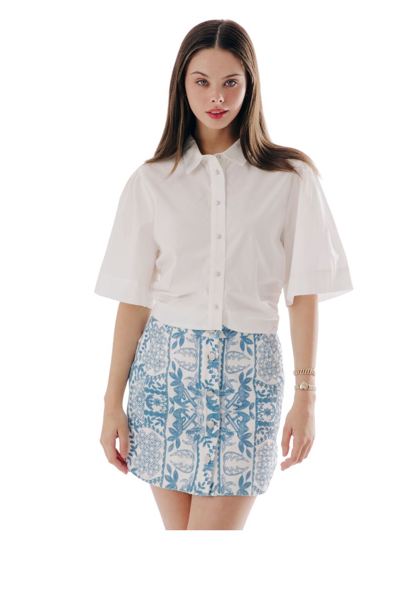 Sylvan Short Sleeved Button Up Cropped Top