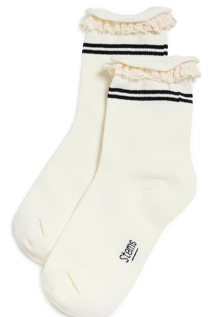 Stems Pointelle Contrast High Ankle Socks in Ivory