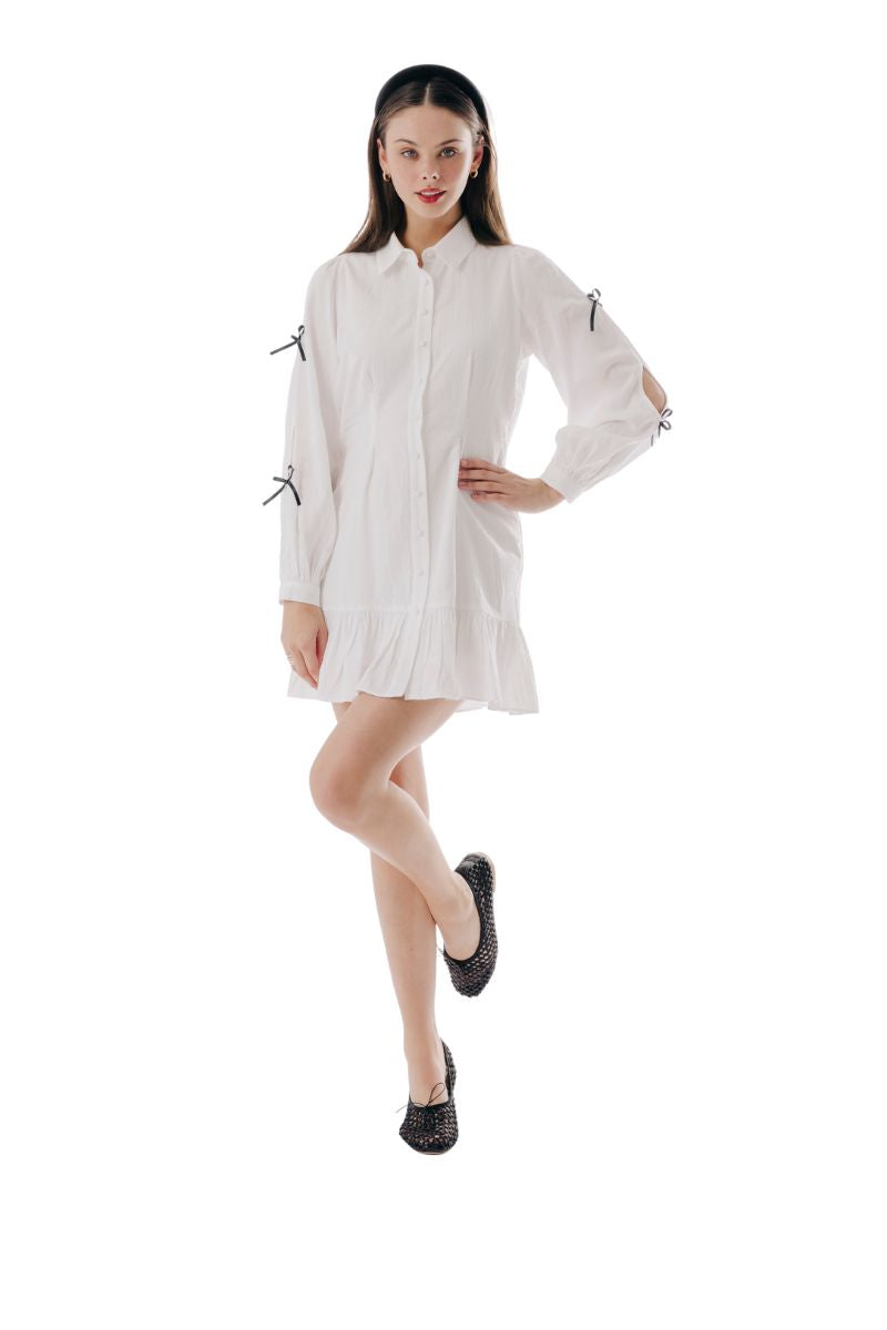 Coco Button Up Drop Waist Dress with Bow Detail