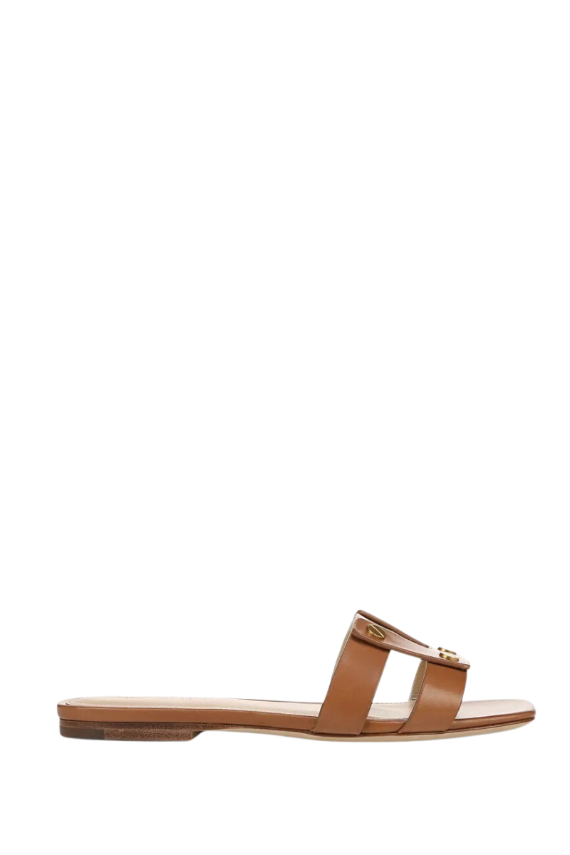 Via Leather Flat Slide Sandals