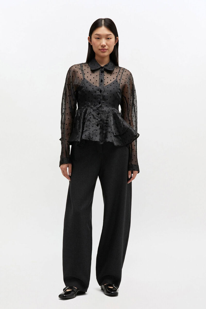 Flocked Organza Peplum Shirt