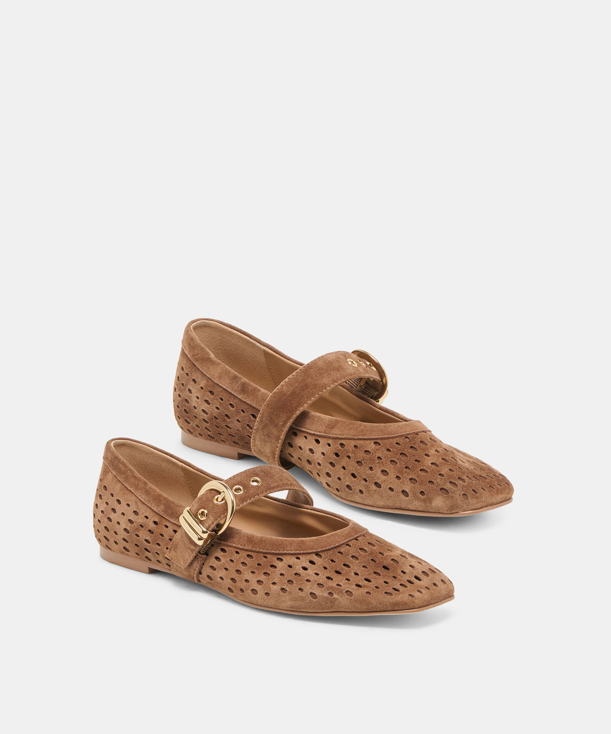 Mikela Ballet Flats in Light Brown Perforated Suede