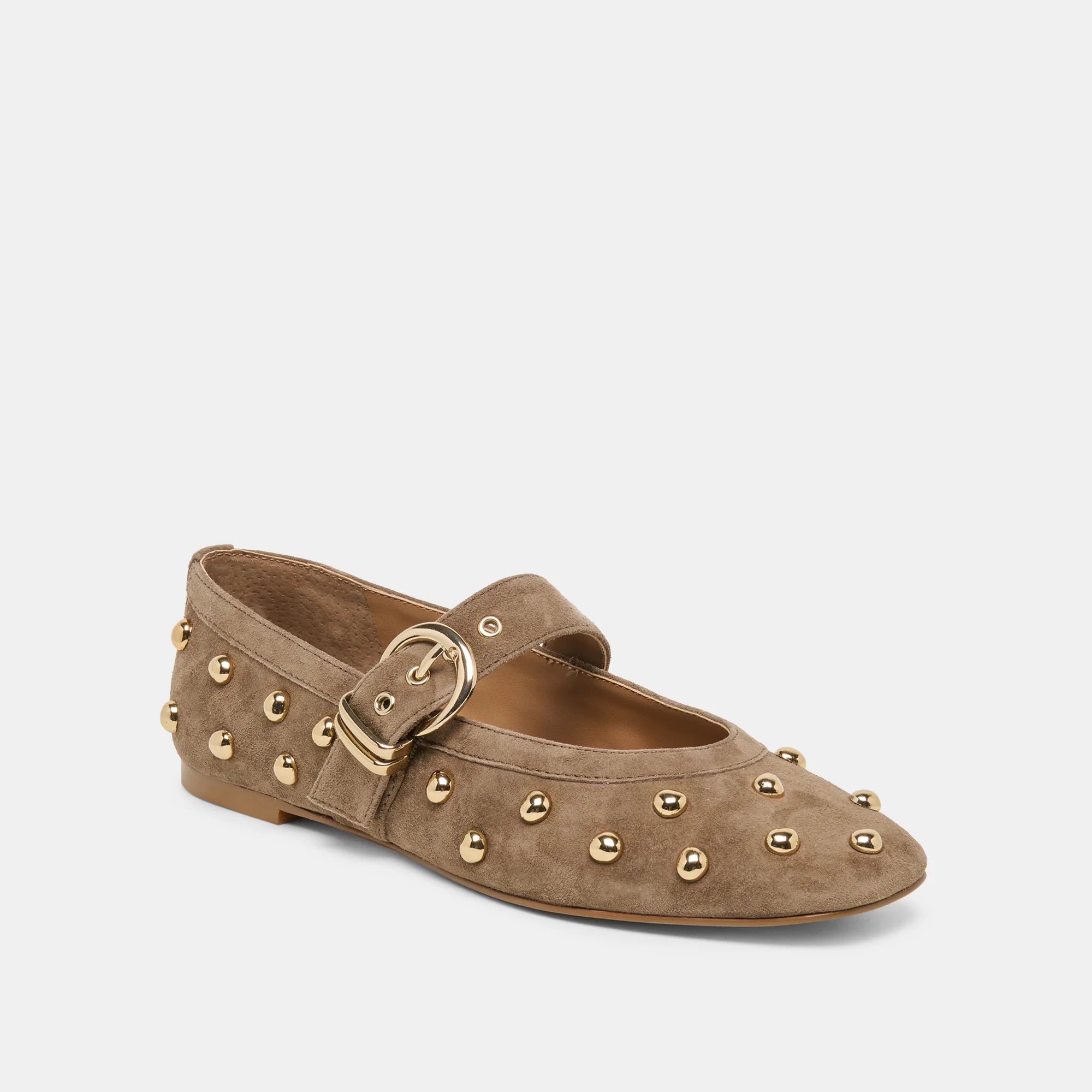 Mikel Stud Ballet Flats in Olive Suede