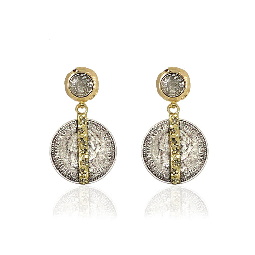 Toledo & Mini Wilhelmina Coin & Crystal Bar Earrings