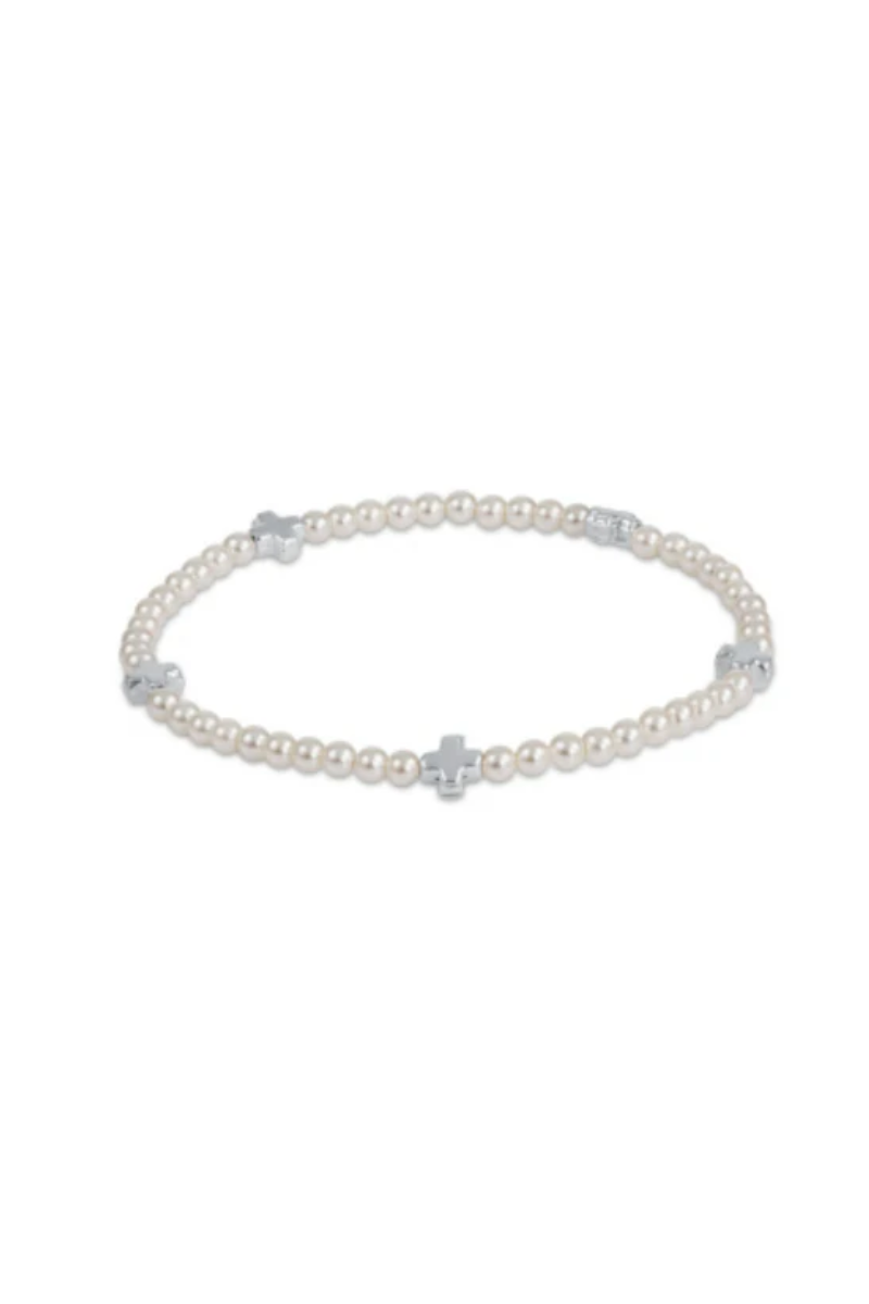 Signature Cross Small Pearl Pattern 3mm Bead Bracelet - Sterling