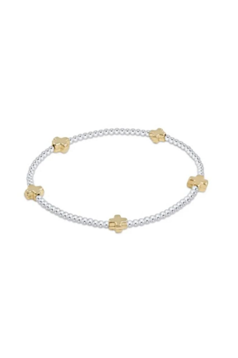 Signature Cross Small Sterling Mixed Metal Pattern 2mm Bead Bracelet - Gold