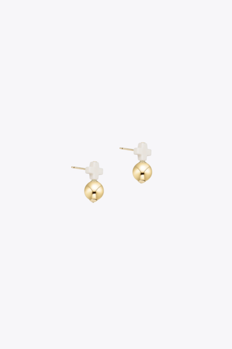 Signature Cross Small Off-White Stud - Gold