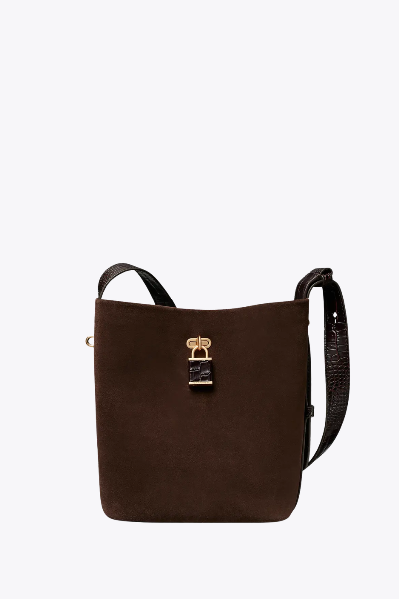 Lock Suede Slim Medium Bucket Bag