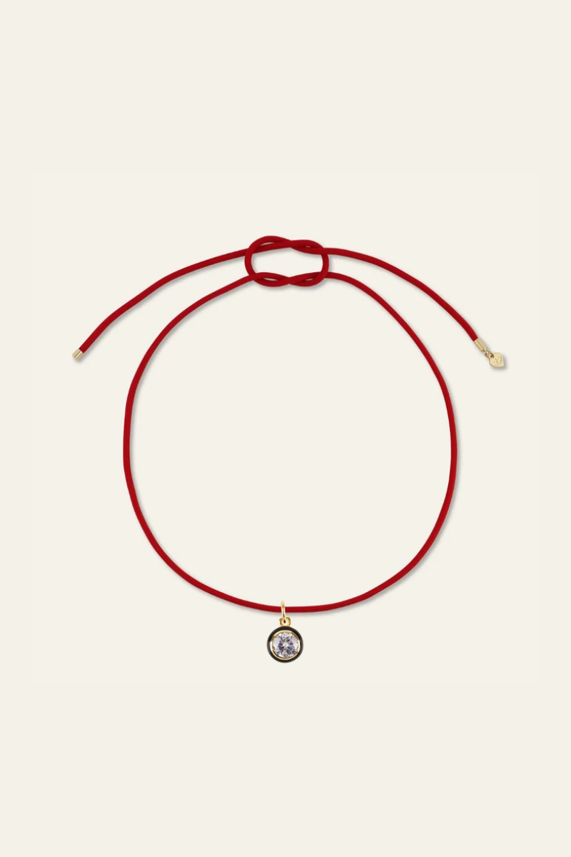 Hart UGA Coral Red Cord Necklace with Black Bezel Charm