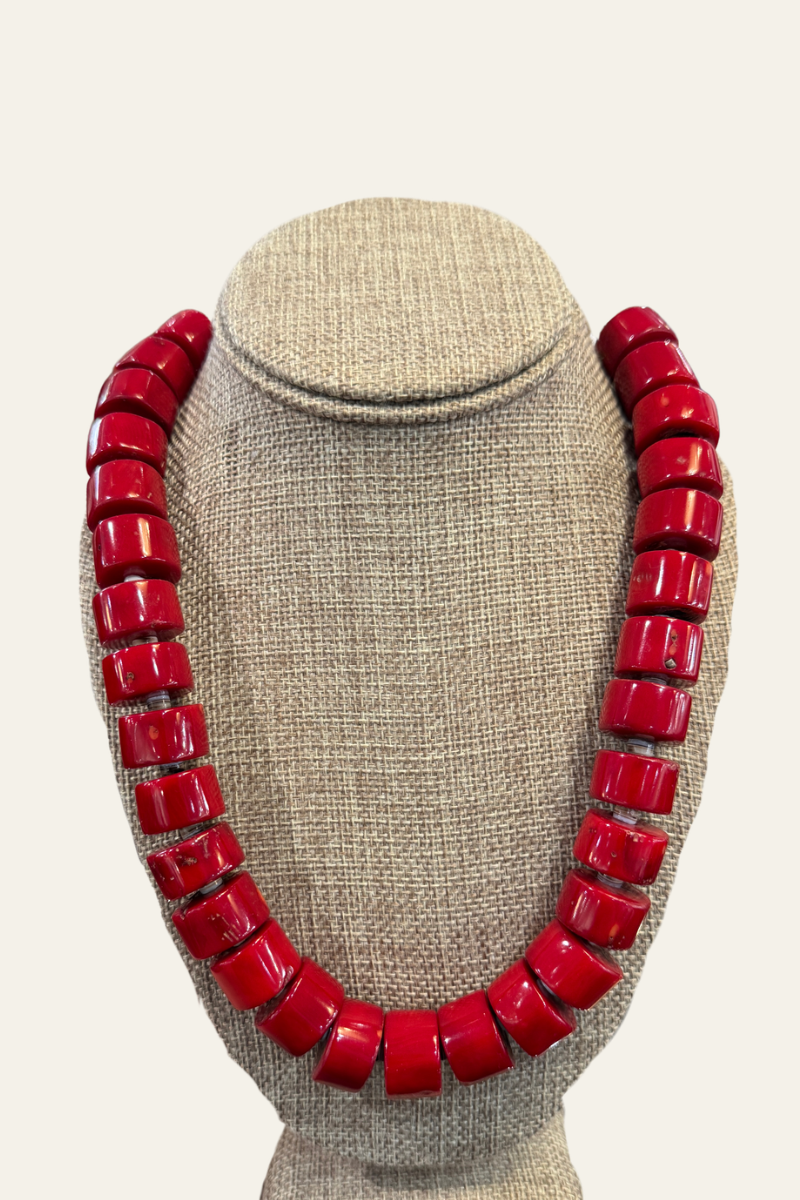 XL Red Coral Barrel Necklace