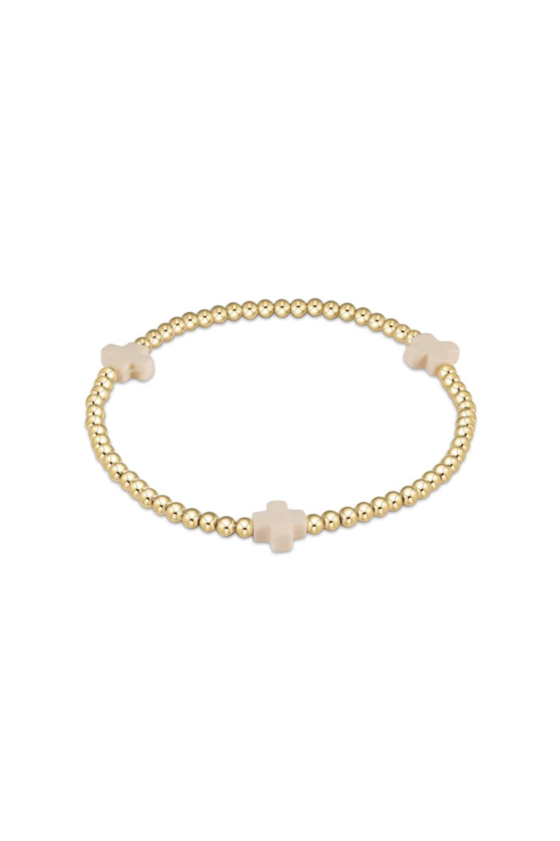 Signature Cross Gold Pattern 3mm Bead Bracelet - Off White