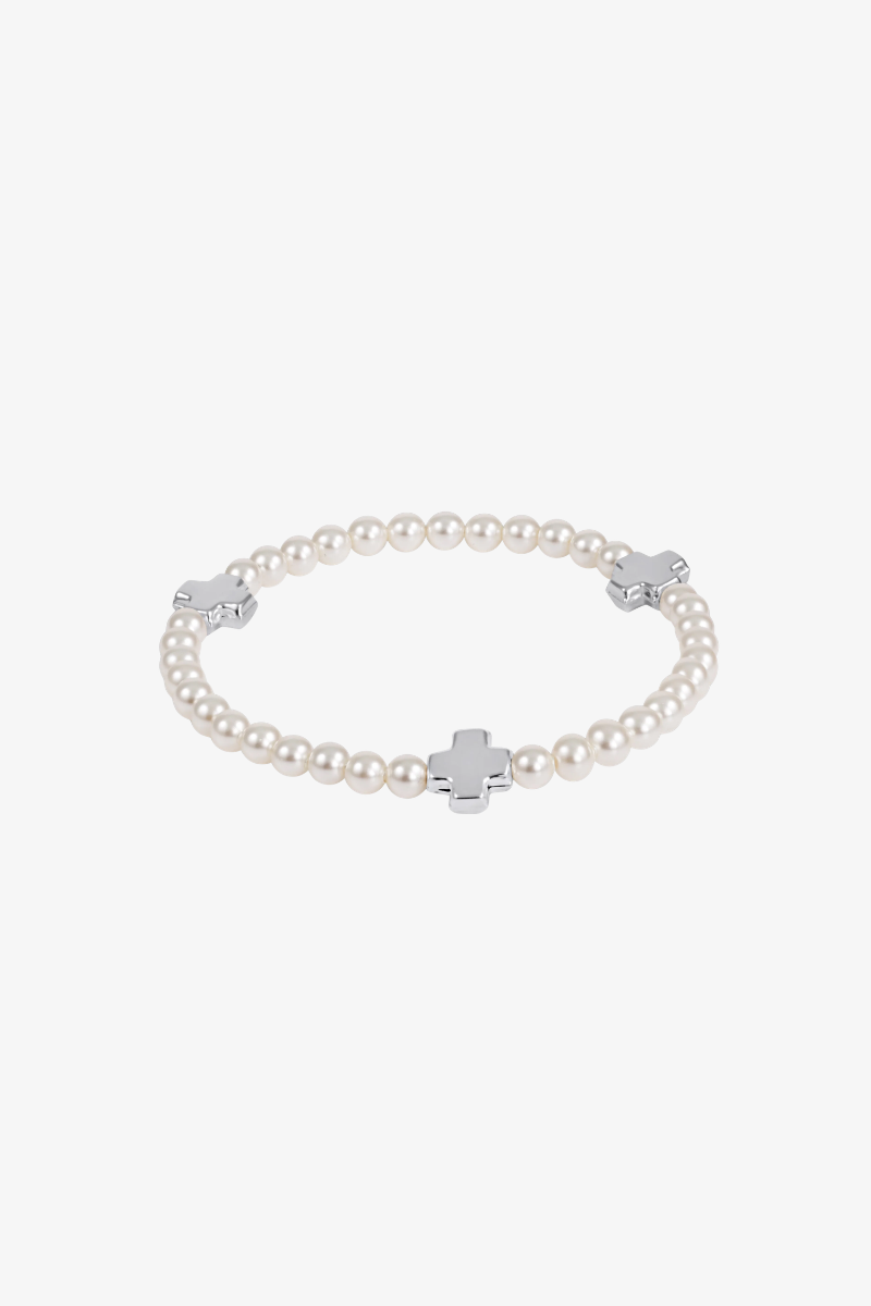 Signature Cross Pearl Pattern 4mm Bead Bracelet - Sterling