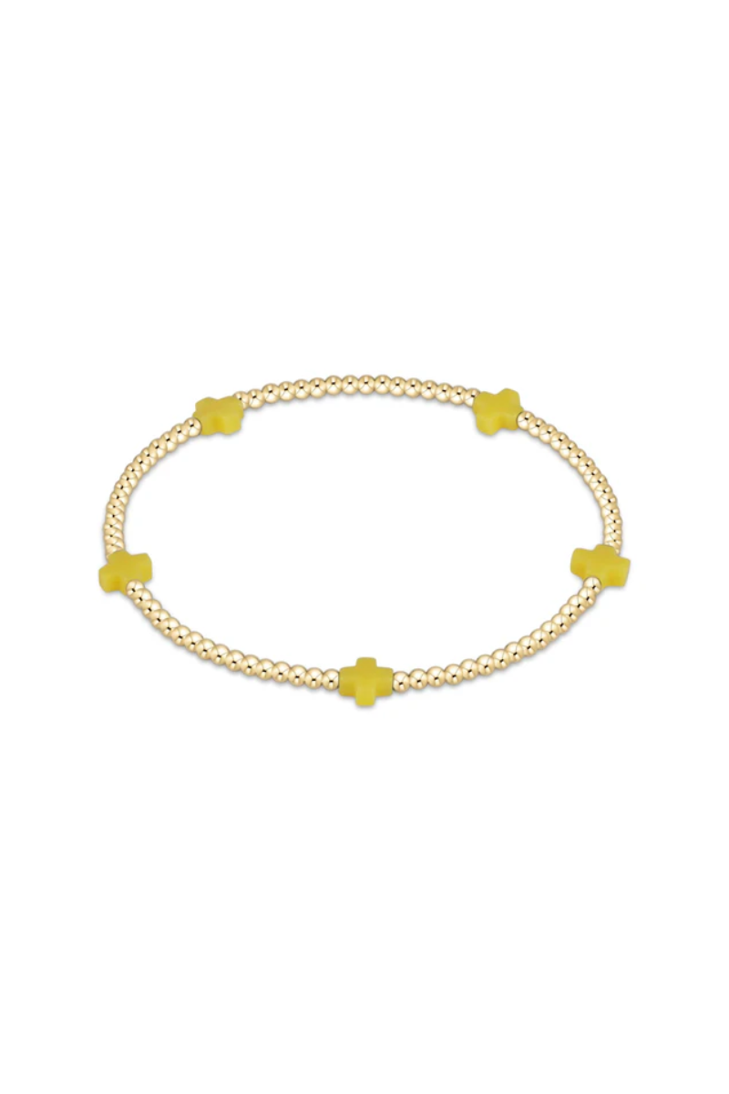 Signature Cross Small Gold Pattern 2mm Bead Bracelet - Canary