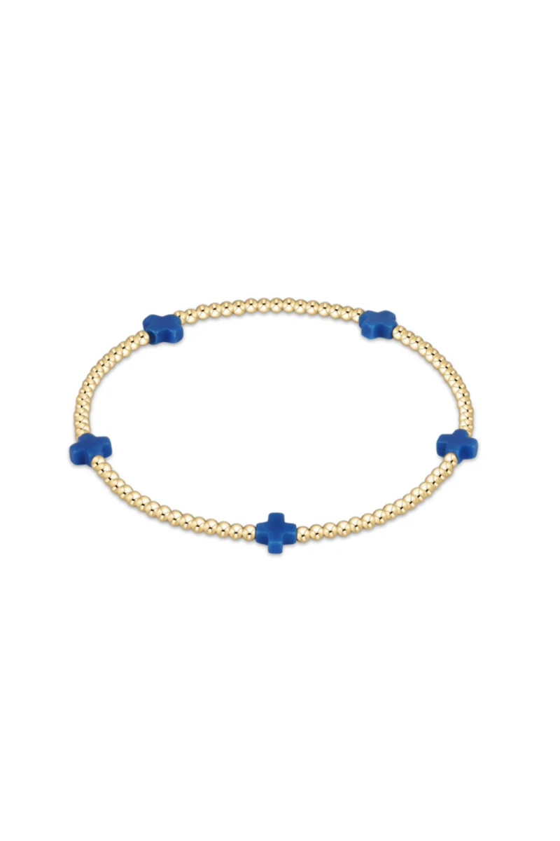 Signature Cross Small Gold Pattern 2mm Bead Bracelet - Cobalt