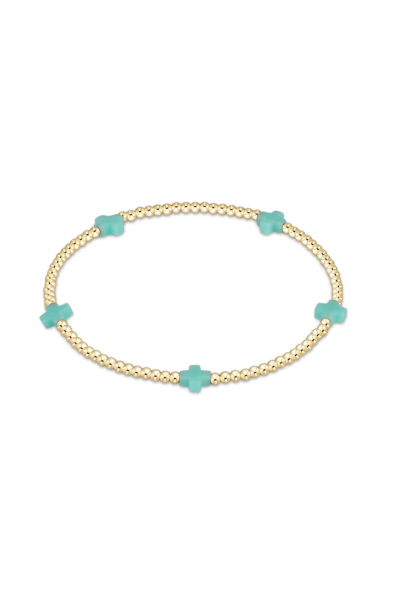 Signature Cross Small Gold Pattern 2mm Bead Bracelet - Mint