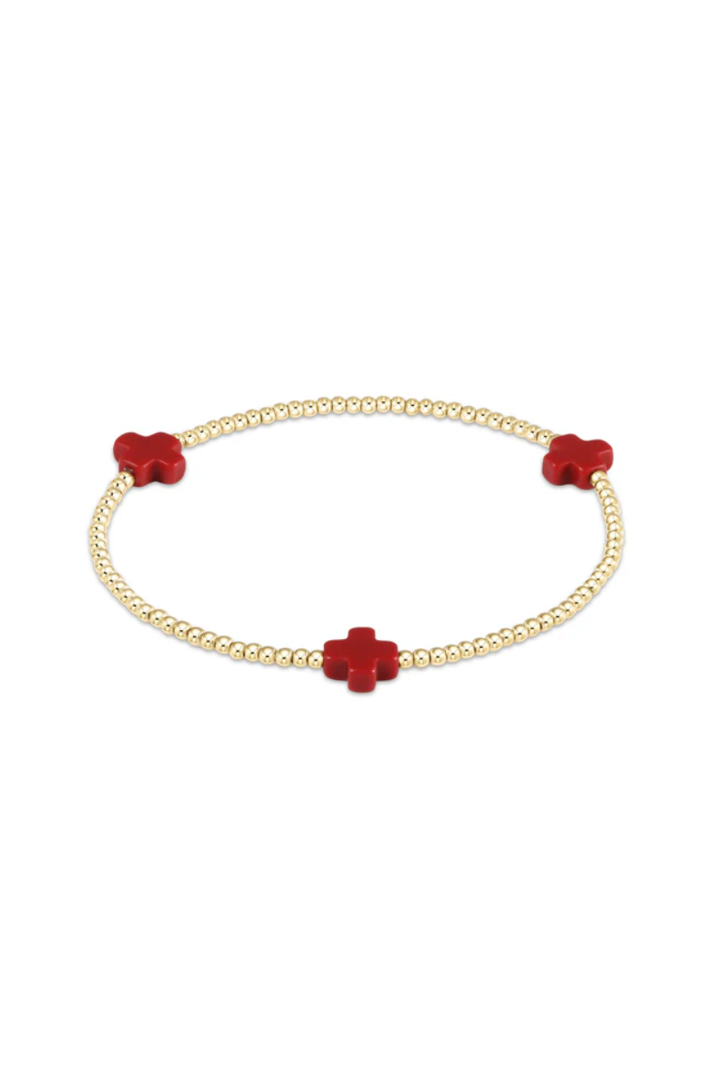 Signature Cross Gold Pattern 2mm Bead Bracelet - Red