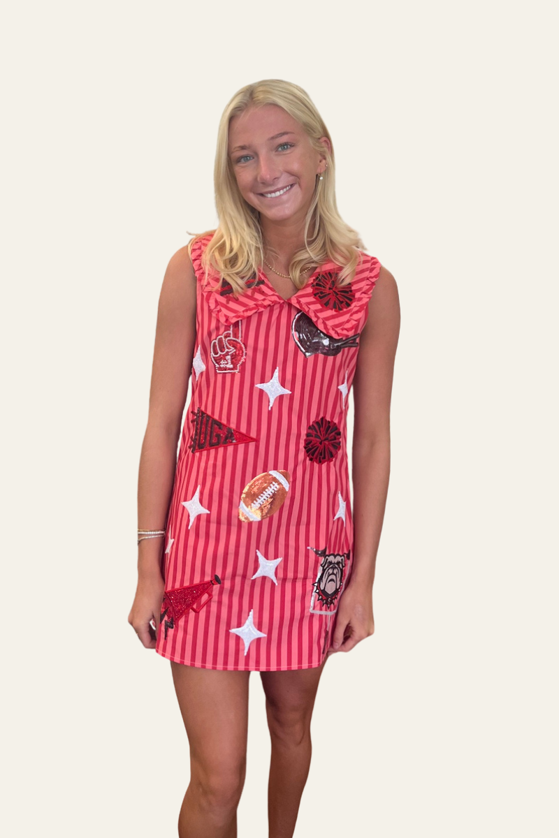 UGA Striped Sparkle Gameday Icon Cotton Collar Tank Dress