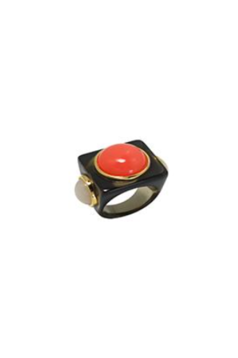 Frosty Lobster Semi-Opaque Ring with Opal End Stones